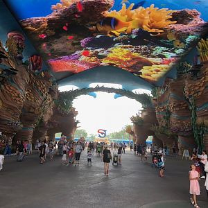 Tunnel with video playing above