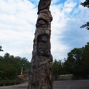Totem pole with animal carvings