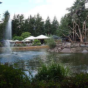 Fountain lake and Japanese macaque island