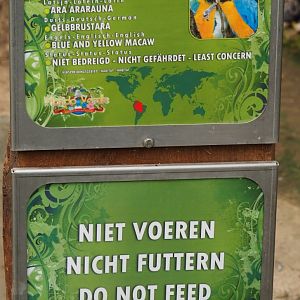 Signs Blue-and-yellow macaw and Do not feed (Aug 28th, 2018)