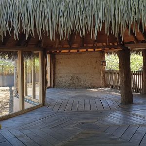 Viewing-shed new Flamingo-aviary ( left )  and Rhino - Zebra enclosure ( right )