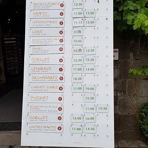 Animal feeding and shows timetable