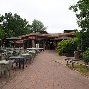 Terrace area and Gaia's Kitchen restaurant building, 2019-07-21
