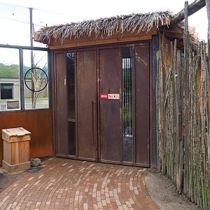 Entrance to the new greater flamingo aviary, 2019-07-21