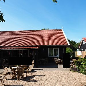 Ticket office and restaurant building and terrace area, 2019-06-01