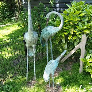Flamingo and crane statues, 2019-06-01