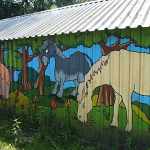 Horses and trees wall painting on barn, 2019-06-01