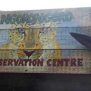 Ngorongoro conservation centre sign on cheetah viewing shelter, 2019-08-11