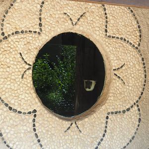 Window with stone mosaic and mantled colobus, 2019-08-04