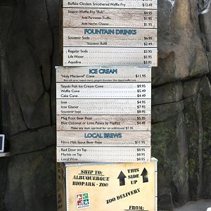 menu at penguin exhibit cafe