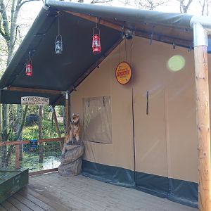 The Last Frontier gift shop tent with mining camp and gun shop theming, 2019-10-04
