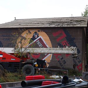 Extreme theming in The Land of the Cold - Side of the Golden Eagle Aviation hangar, 2019-10-04