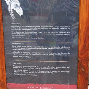 Sign ongoing reorganization of the Australian aviary, 2019-10-04