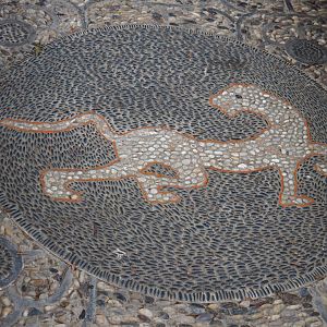 Example of ground mosaics in the Chinese viewing corridor with mustelid animal, 2019-10-05