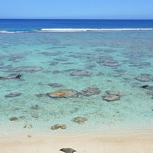 Lagoon waters in Rarotonga with coral.
