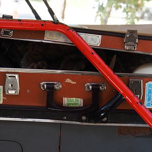 Suitcase with animal materials on the safari bus, 2019-09-15