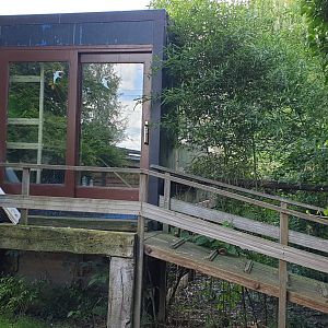 Squirrel-outdoor enclosure - left - and former Reptilian-house - now closed