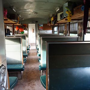 Inside of old train car used as theming and for education, 2020-01-11