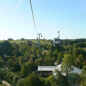 New skywalk cable car system - View on the gorillas tropical house, elephants exhibit and okapis exhibit