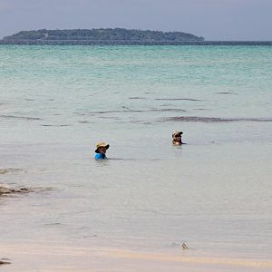 Bob & Karyl cooling off. Ugar Island in background.
