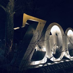 Zoo sign at night, February 2020