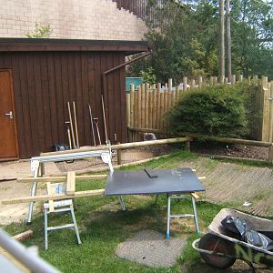 View of part of the outdoor Sloth enclosure being built,and the Agouti House 20/05/2018