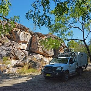 Aussie outback camping scene.