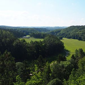 Landscape view of Lesse valley and lower part of the wildlife park, 2020-07-12