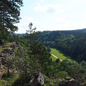 Landscape view of Lesse valley and lower part of the wildlife park, 2020-07-12