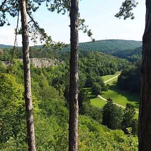 Landscape view of Lesse valley and lower part of the wildlife park, 2020-07-12