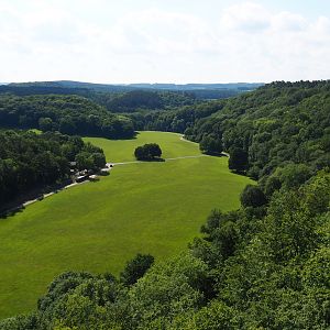 Landscape view of Lesse valley and lower part of the wildlife park, 2020-07-12
