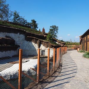 Pacific walrus viewing area and wooden building in The Land of the Cold, 2020-09-02
