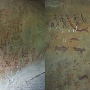 Cave paintings in the bonobo viewing cave underneath the African village, 2020-07-14