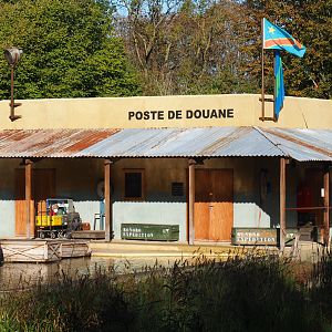 Viewing point for African section playground and Bonobo island, themed like a Congolese customs post, 2020-10-10