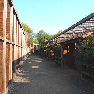 Park view with parrot aviaries and macaque viewing areas, 2020-09-12