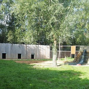 Eurasian brown bear holding building and part of the first section of the exhibit, 2020-09-12