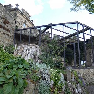 Snowy owl aviary (built onto side of an ice house)