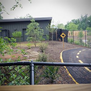 Cassowary exhibit (right) at the Greensboro Science Center