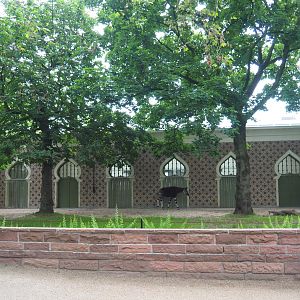 Okapi paddock in front of the Moorish Temple, 2021-06-12