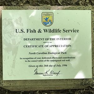 North Carolina Zoo: USFWS Plaque at Red Wolves