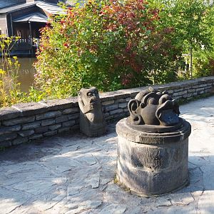 Example of themed ashtray stand and trashcan used throughout the park, 2021-09-02