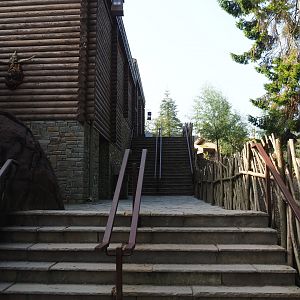 Walkway and stairs between the domestic reindeer paddock and the building containing the penguin cave, 2021-09-02