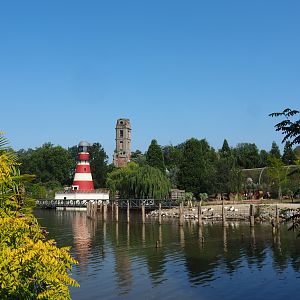 Part of Southern Cape (Australian area), lighthouse and old abbey tower, seen from the monkey island, 2021-09-02