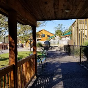 Wild Animal Park - Penguins in front, snow leopard on right