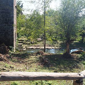 Former swan exhibit next to the Saint Bernard tower, now connected to the South American exhibit, 2021-09-03
