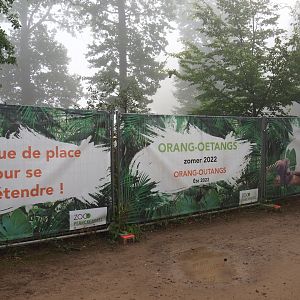 Banners on orangutan project construction site fencing, 2021-10-10
