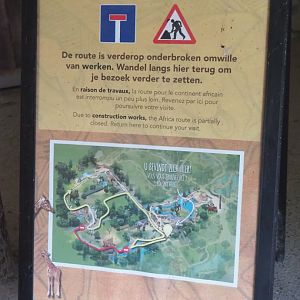 Sign detour of African route due to renovation work on and around the giraffe house, 2021-10-10