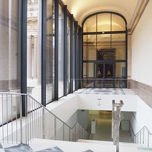 Museum hallway with passage to introductory gallery and underground corridor, 2021-10-20