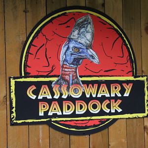 Jurassic Park Themed Signage Outside Cassowary Enclosure at Dudley Zoo & Castle