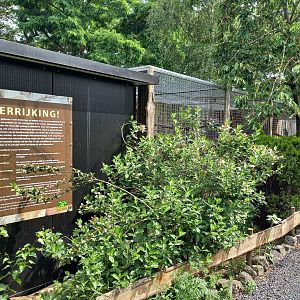 Kea-aviary with sign about enrichment